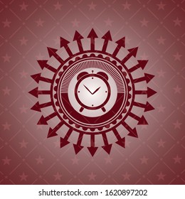 alarm clock icon inside red emblem. Vintage.