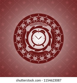 alarm clock icon inside retro red emblem