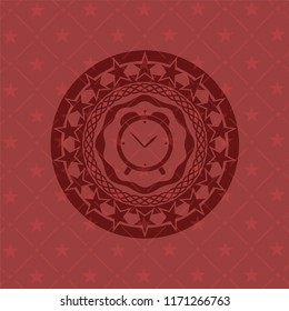 alarm clock icon inside retro style red emblem