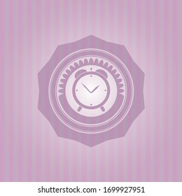 alarm clock icon inside retro pink emblem
