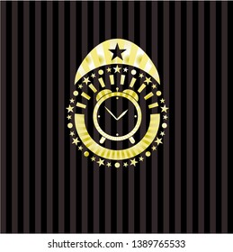alarm clock icon inside shiny emblem