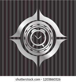 alarm clock icon inside silver badge