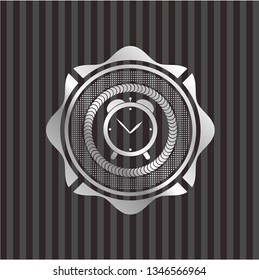 alarm clock icon inside silver badge or emblem