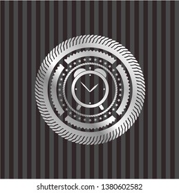 alarm clock icon inside silver shiny badge