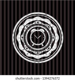 alarm clock icon inside silver shiny badge