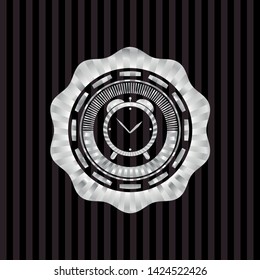 alarm clock icon inside silver badge or emblem