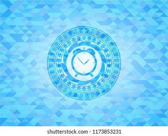 alarm clock icon inside sky blue mosaic emblem