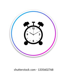 Alarm clock icon isolated on white background. Wake up, get up concept. Time sign. Circle white button. Vector Illustration