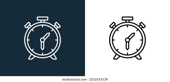 alarm clock icon isolated on white and black colors. alarm clock outline linear vector icon from office stationery collection for mobile apps, web and ui.