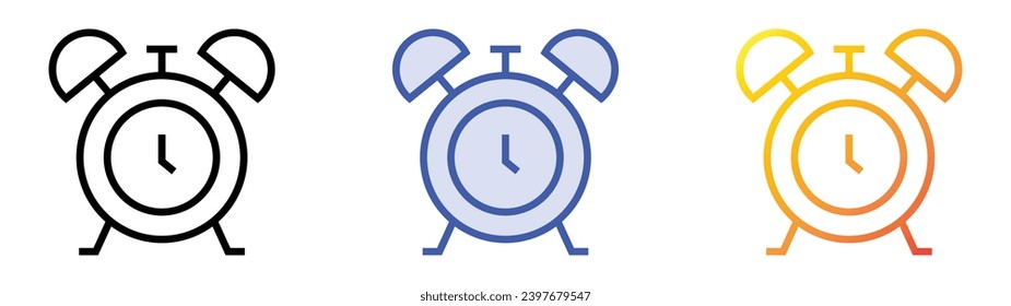 icono del reloj de alarma. Diseño lineal, azul de relleno y degradado de estilo aislado en fondo blanco