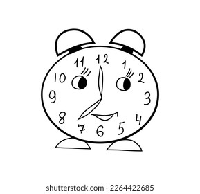 Alarm clock icon linear doodle, hand drawing sketch isolated on white background