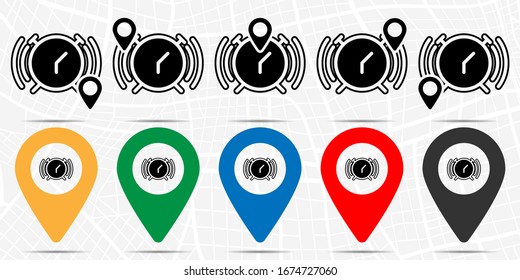 Alarm clock icon in location set. Simple glyph, flat illustration element of time theme icons