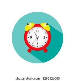 Alarm clock icon with long shadow. Modern flat icon in stylish colors. Vector illustration.