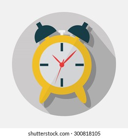 Alarm clock icon with long shadow on gray background - Modern flat design