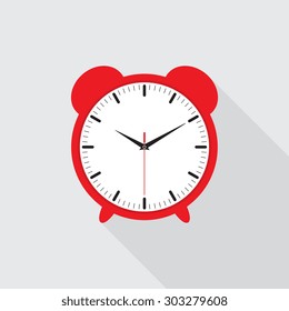 Alarm clock icon with long shadow, flat style - Vector