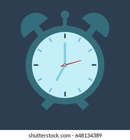 Alarm clock icon with long shadow. Vector Illustration