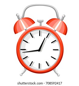 Alarm clock icon with long shadow. Flat design style. Clock silhouette. Simple icon. Modern flat icon in stylish colors. Web site page and mobile app design element.