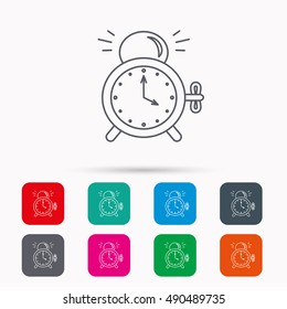 Alarm clock icon. Mechanical retro time sign.