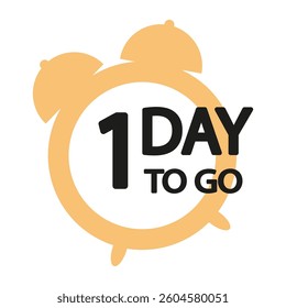 Alarm clock icon. Number one focus. Bold 1 day to go. Yellow vector design.