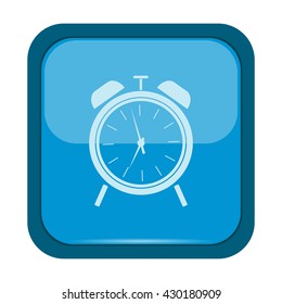 Alarm clock icon on a blue button