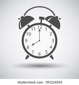 Alarm clock icon on gray background with round shadow. Vector illustration.