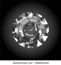 alarm clock icon on grey camo pattern
