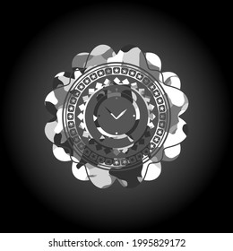 alarm clock icon on grey camo pattern. 