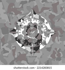 alarm clock icon on grey camo pattern. 