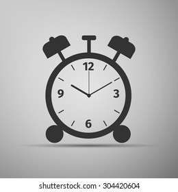 Alarm clock icon on grey background. Vector Illustration
