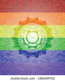 alarm clock icon on mosaic background with the colors of the LGBT flag