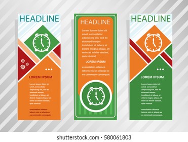 Alarm clock icon on vertical banner. Modern banner, brochure design template.