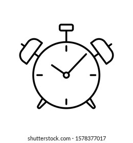 Alarm clock icon. Outline thin line flat illustration. Isolated on white background. 