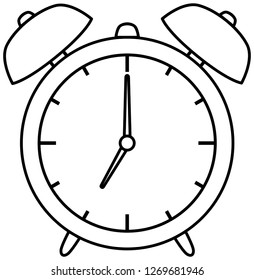 Alarm clock icon. Outline vector illustration. Coloring book