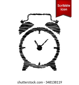 Alarm clock icon with pen effect. Scribble icon for you design.