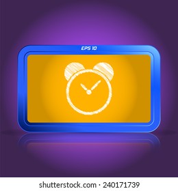 Alarm clock icon. Scribble and hatching style. Specular reflection. Made vector illustration