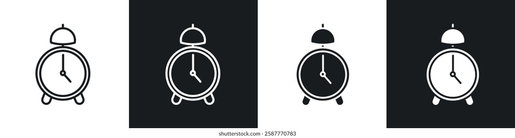 Alarm clock icon set black and white colors. Graphic Vector icons pack