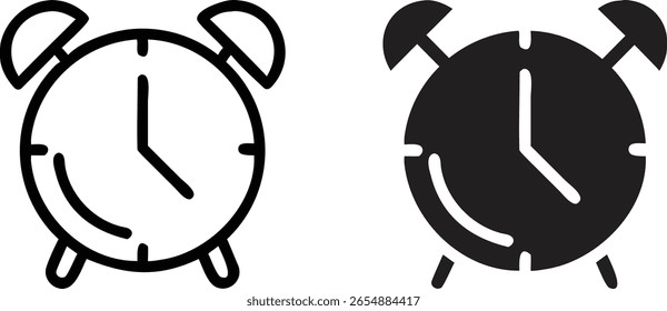 Conjunto de ícones do despertador - símbolo de ativação e tempo de vetor em preto e branco