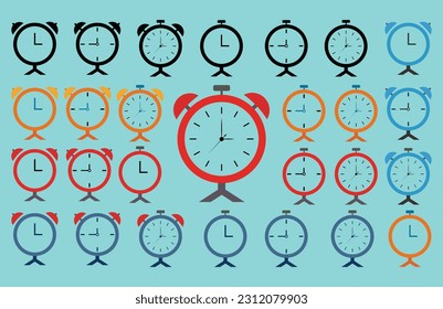 Alarm clock icon set, flat vector illustration. 