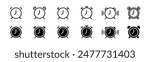 Alarm clock icon set. Line and glyph alarm clock. Time symbol
