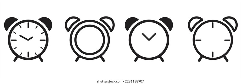 Alarm clock icon set. Alarm clock icon line style. alarm clock icon sign and symbol. Vector illustration.	