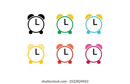Conjunto de iconos de reloj despertador. Reloj de alarma de línea y glifo. Símbolo de tiempo