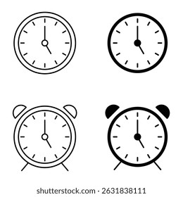 Alarm clock icon set. Line and glyph alarm clock. Time symbol. alarm clock silhouette vector, clock icon clipart .