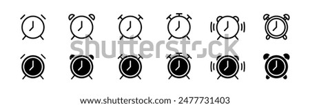 Alarm clock icon set. Line and glyph alarm clock. Time symbol