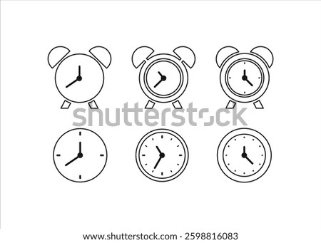 Alarm clock icon set. Line and glyph alarm clock. Clock icon set. Time icon vector. watch icon symbol.