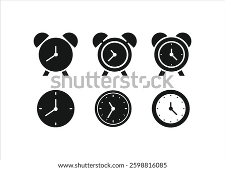 Alarm clock icon set. Line and glyph alarm clock. Clock icon set. Time icon vector. watch icon symbol.