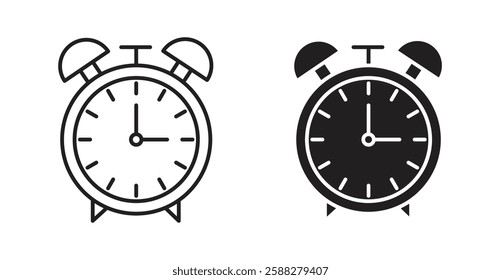 Alarm clock icon set in thin line. vector illustrations for web