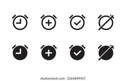 Alarm clock icon set. Timer action option icon vector illustration. Suitable for UI UX design element.