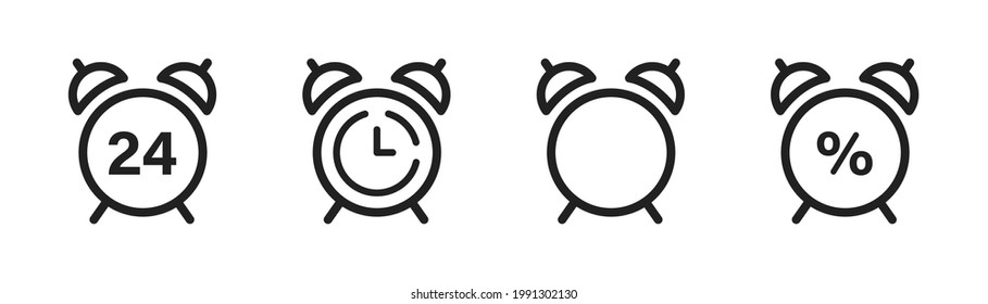 Alarm clock icon set. Vector illustration. Clock symbol collection on white background.