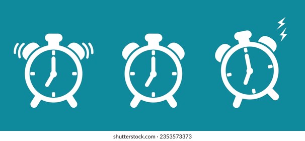 Alarm Clock Icon Set - Vector Illustrations Isolated On Blue Background