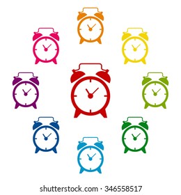 Alarm clock icon set. Vector iilustration